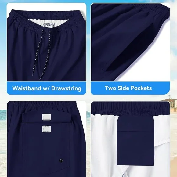 Mens Swim Trunks 8 inch Inseam Mesh Liner Quick-Dry Lightweight 4-Way Stretch Ba